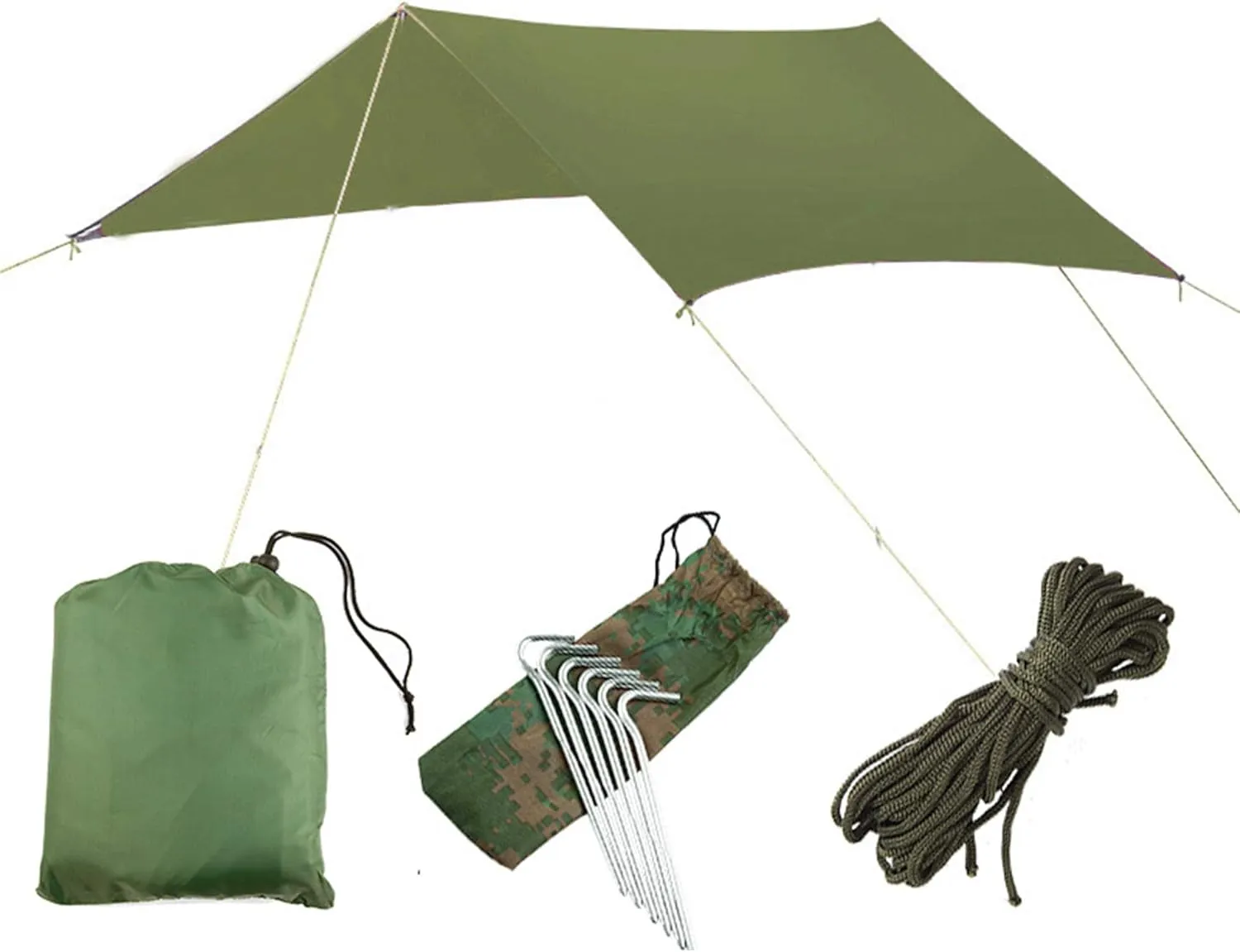 Multifunctional Waterproof Fly Tent Tarp 300cm X 300cm Lightweight Camping Shelter Outdoor Rainfly, Included Tent Poles and Ropes
