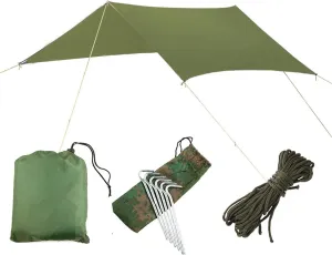 Multifunctional Waterproof Fly Tent Tarp 300cm X 300cm Lightweight Camping Shelter Outdoor Rainfly, Included Tent Poles and Ropes