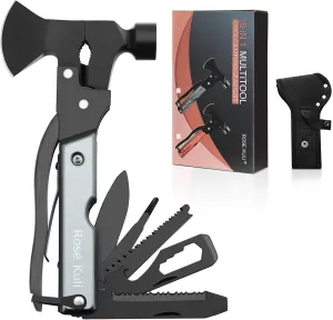 Multitool Camping Accessories Gifts for Men Dad, 18 in 1 Survival Compact Hatchet Multi Tools with Knife Axe Hammer Saw Screwdrivers Pliers Bottle Opener for Hunting Hiking Fishing