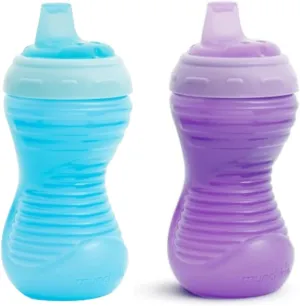 Munchkin Sippy Cups, 10oz Mighty Grip Spill Proof Toddler Cups for 6 Month Old - EZ to Hold Contoured Design, Soft Silicone Spout, Top Rack Dishwasher & Freezer Safe, BPA Free, Kids Cup (Purple/Blue)