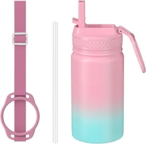 MURRICON 12oz Kids Water Bottle for School,Stainless Steel Water Bottles Kids with Straw,Vacuum Insulated Water Bottle for Kids,Gifts for Boys and Girls,PinkGreen