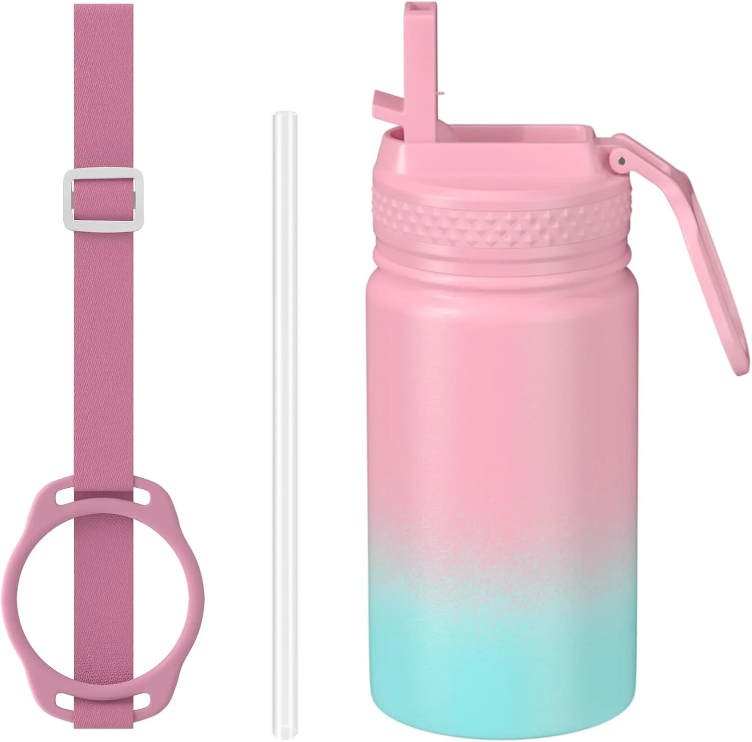 MURRICON 12oz Kids Water Bottle for School,Stainless Steel Water Bottles Kids with Straw,Vacuum Insulated Water Bottle for Kids,Gifts for Boys and Girls,PinkGreen