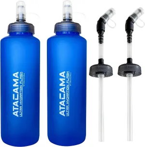 MyBand Atacama Ultra Hydration Soft Flask - Running Water Bottle - 750ml/25oz Capacity - Leak Proof Collapsible Bottles – Food Grade TPU Material - Wide Cap Opening & Straw Cleaner - Pack of 2
