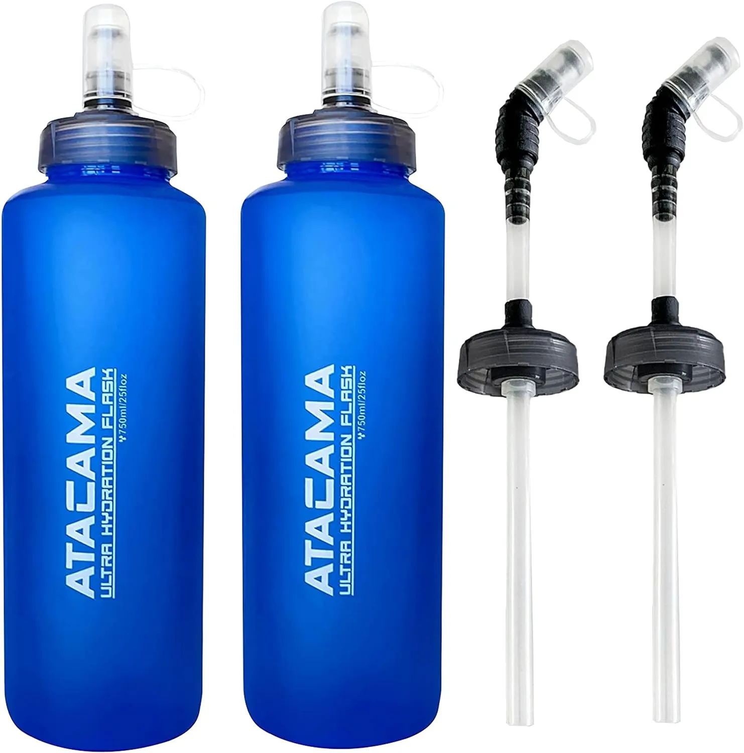 MyBand Atacama Ultra Hydration Soft Flask - Running Water Bottle - 750ml/25oz Capacity - Leak Proof Collapsible Bottles – Food Grade TPU Material - Wide Cap Opening & Straw Cleaner - Pack of 2