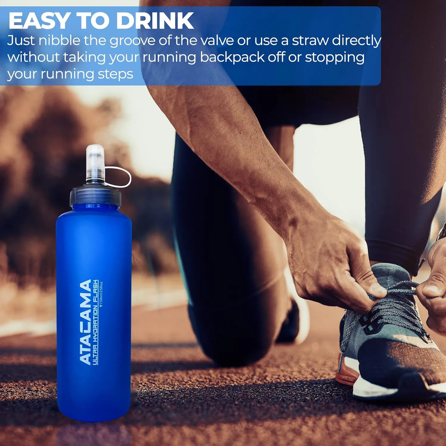 MyBand Atacama Ultra Hydration Soft Flask - Running Water Bottle - 750ml/25oz Capacity - Leak Proof Collapsible Bottles – Food Grade TPU Material - Wide Cap Opening & Straw Cleaner - Pack of 2
