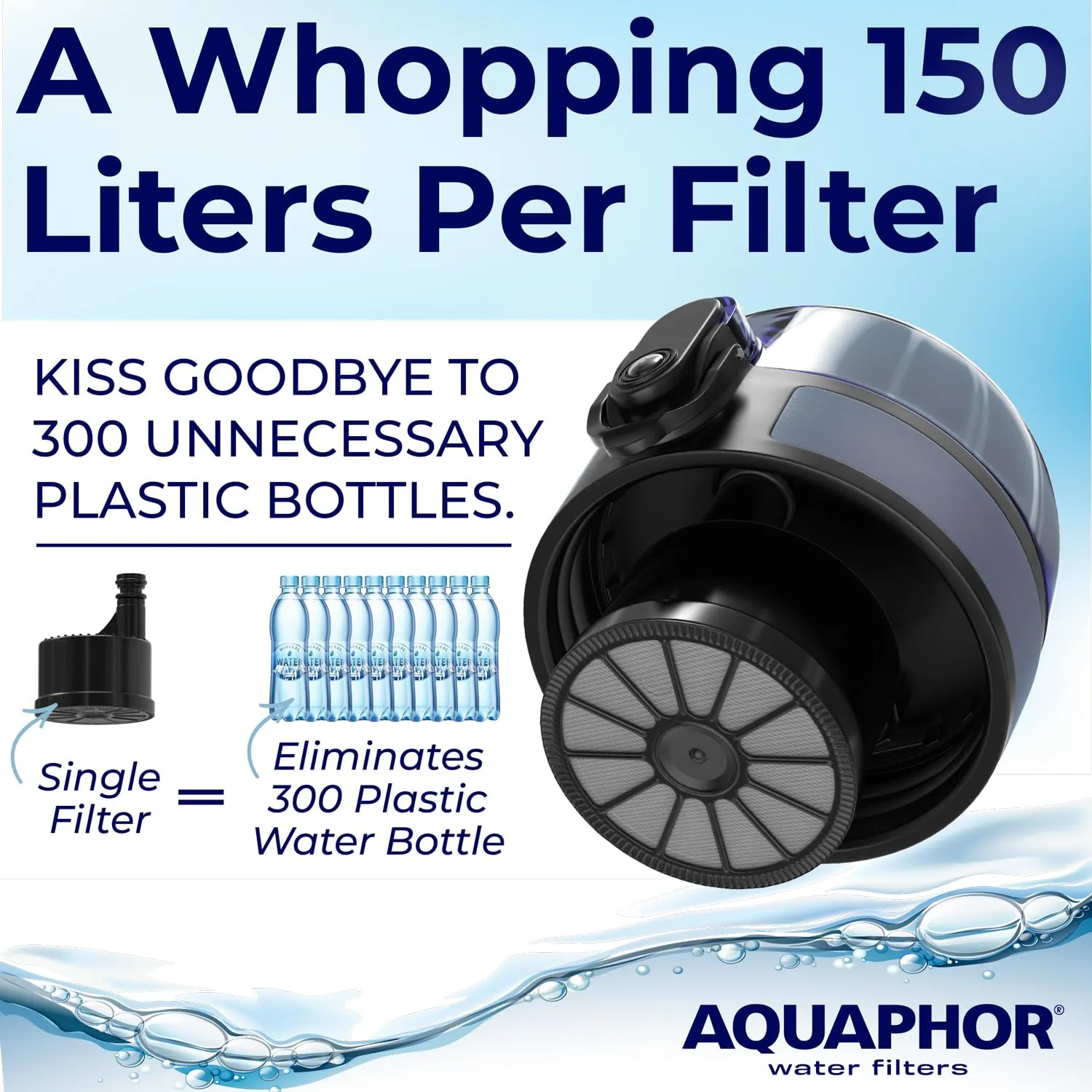 Nakii Filtered Water Bottle, Leakproof, BPA-Free, Motivational Markings, Travel, Everyday Use. 40-Gallon Filter, Replaces 300 Plastic Water Bottles. Includes 1 Filter, 34 FL Oz, Grey by Aquaphor