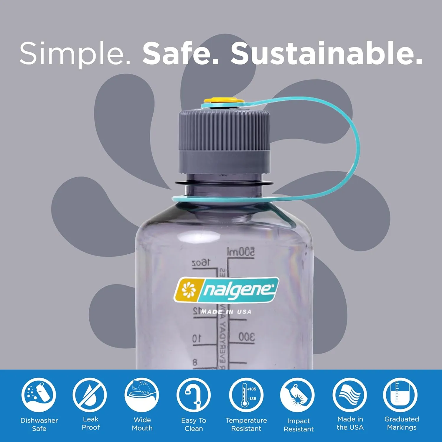 Nalgene Sustain Tritan BPA-Free Water Bottle Made with Material Derived from 50% Plastic Waste (using ISCC certified mass balance), 16 OZ, Narrow Mouth, Aubergine