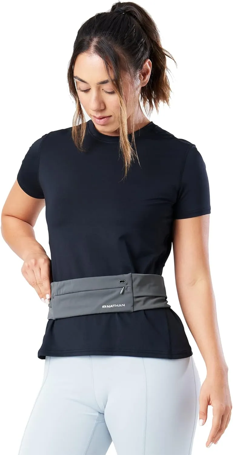 Nathan Running Belt Adjustable Fit Zipster, Zippered, Weather-Resistant Pocket & Two Quick-Stash Pockets for Running Gear, Running Fanny Pack, Walking, Hiking, Gym