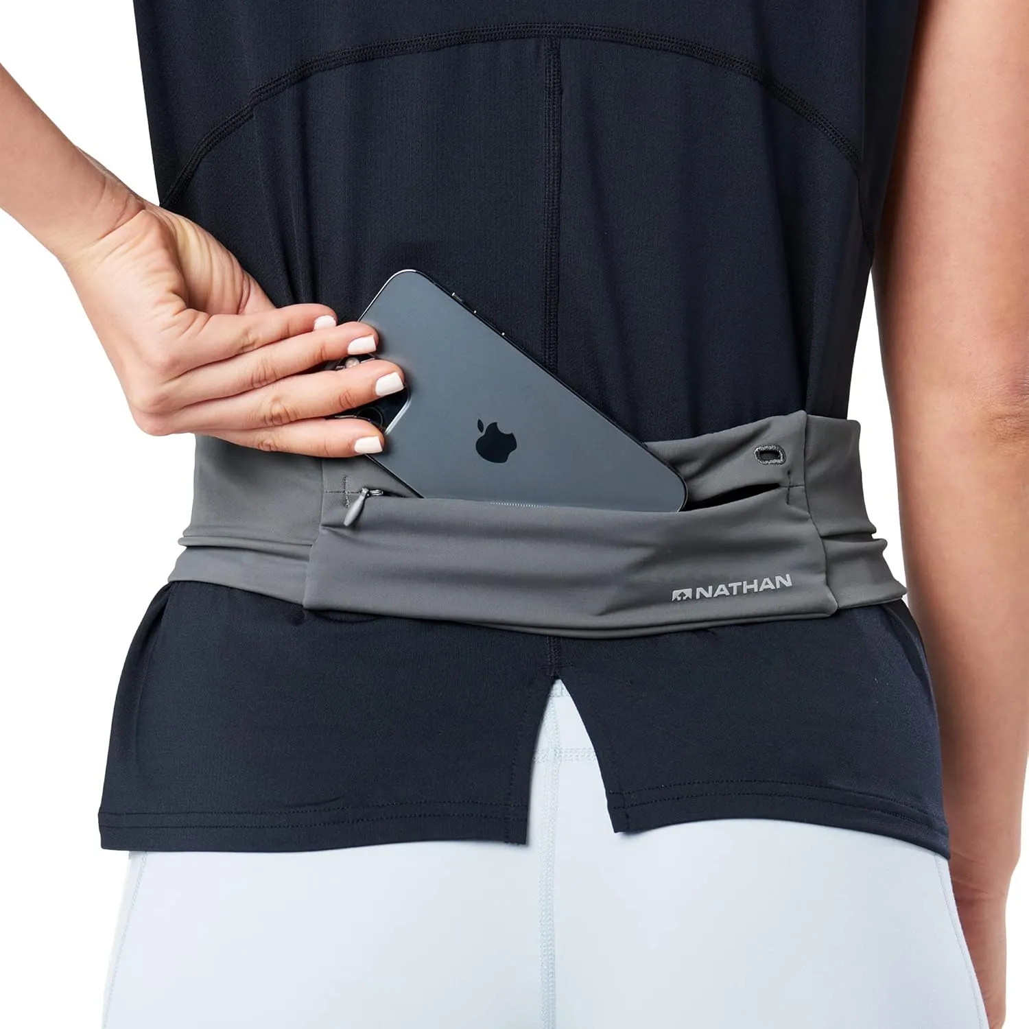 Nathan Running Belt Adjustable Fit Zipster, Zippered, Weather-Resistant Pocket & Two Quick-Stash Pockets for Running Gear, Running Fanny Pack, Walking, Hiking, Gym