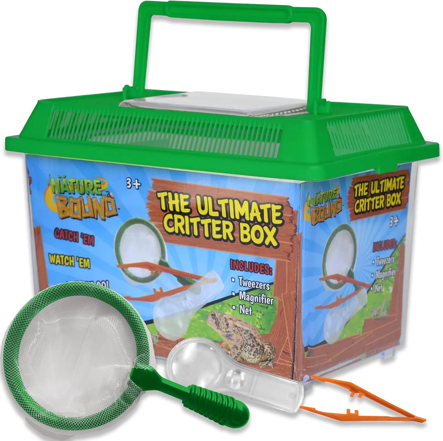 Nature Bound - Ultimate Critter Box Habitat Kit for Indoor/Outdoor Insect Collecting - Includes Net, Tweezers, and Magnifier - Gift for Boys and Girls Green