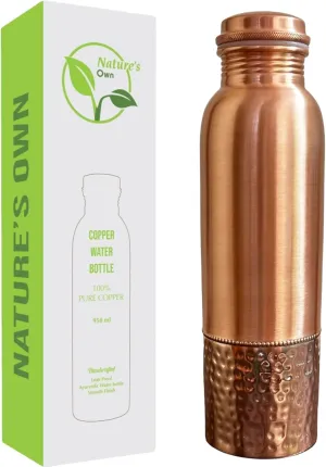 Nature's Own Hammered Copper Water Bottle 34 oz – Leak-Proof Ayurvedic Copper Bottle with Lid – Large Drinking Vessel for Daily Use