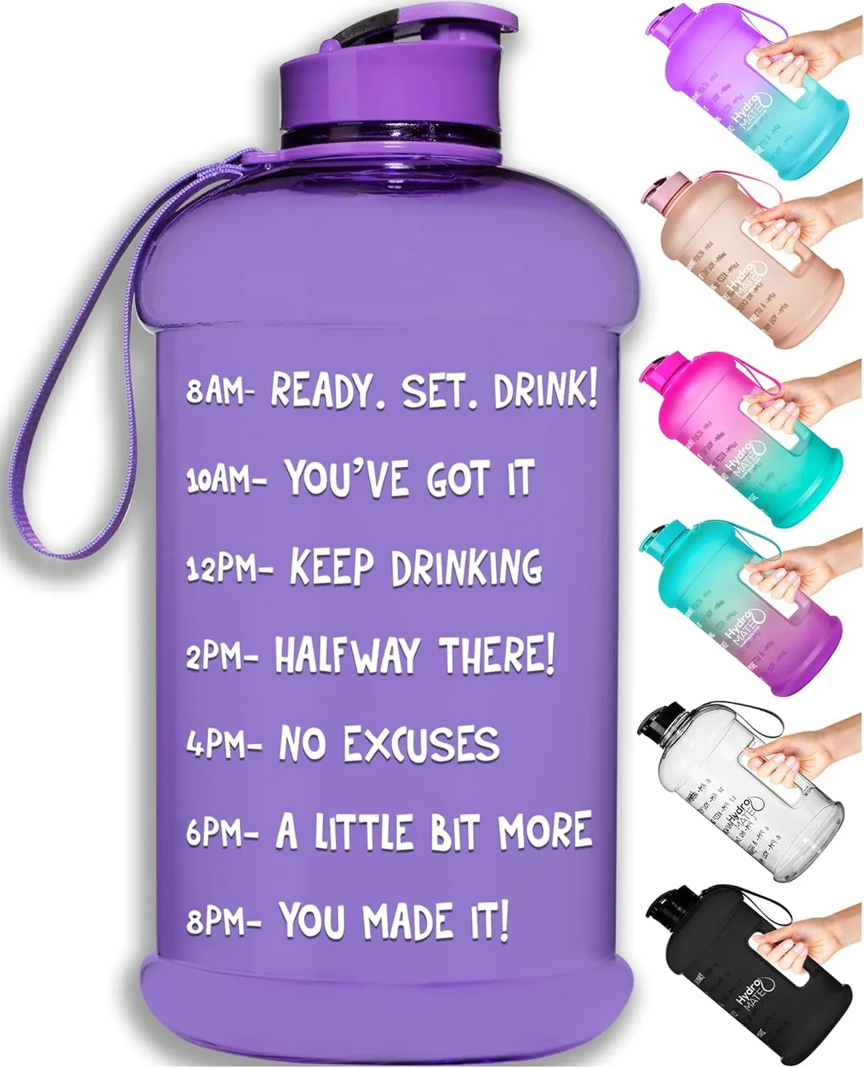 NatureWorks HydroMATE Half Gallon Water Bottle with Times to Drink BPA Free Leak Proof Reusable Jug with Handle 64 oz