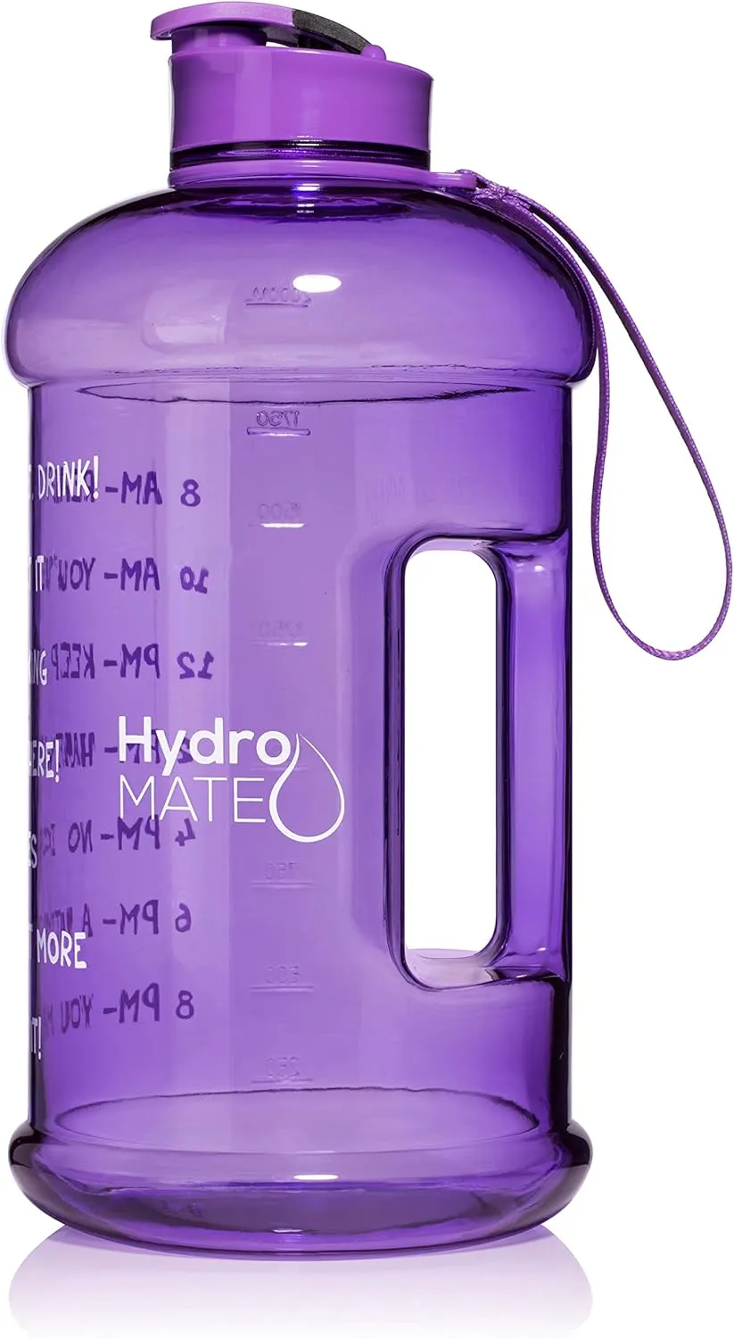 NatureWorks HydroMATE Half Gallon Water Bottle with Times to Drink BPA Free Leak Proof Reusable Jug with Handle 64 oz