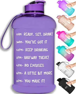 NatureWorks HydroMATE Half Gallon Water Bottle with Times to Drink BPA Free Leak Proof Reusable Jug with Handle 64 oz