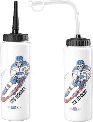 Naysku Strong Sports Squeeze Water Bottle - Large Capacity Ice Hockey Water Bottle, 1 Liter Portable Sports Water Bottle with Long Straw, Outdoor Gear Straw Cycling Water Cup, for Adults & Kids