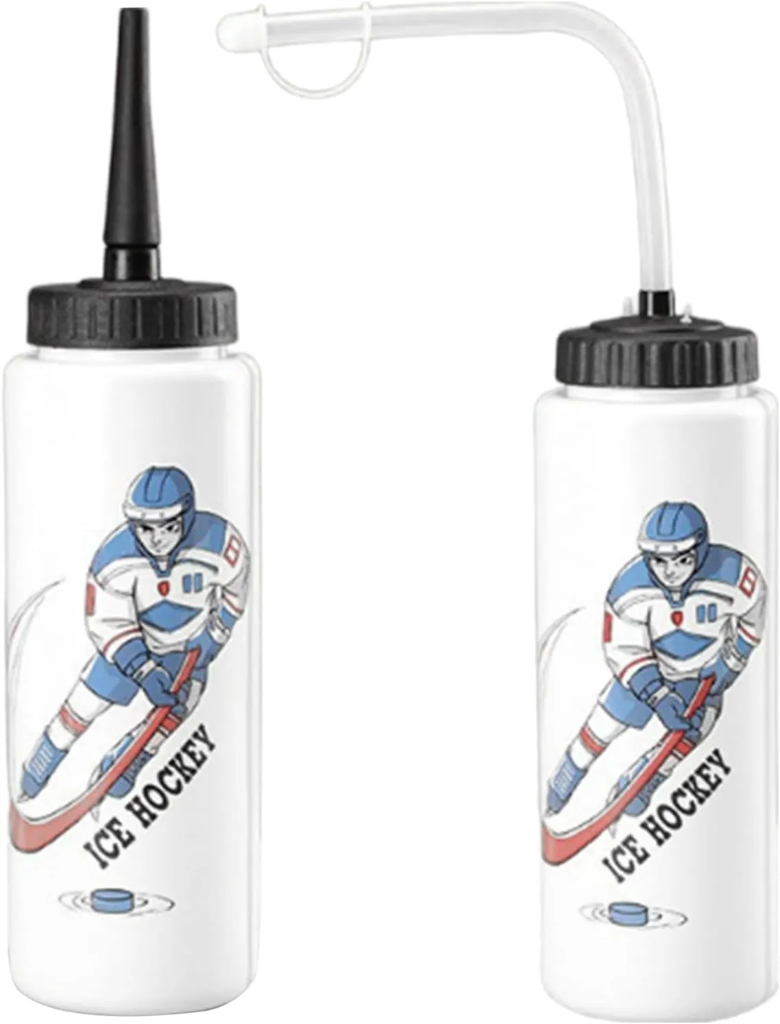 Naysku Strong Sports Squeeze Water Bottle - Large Capacity Ice Hockey Water Bottle, 1 Liter Portable Sports Water Bottle with Long Straw, Outdoor Gear Straw Cycling Water Cup, for Adults & Kids