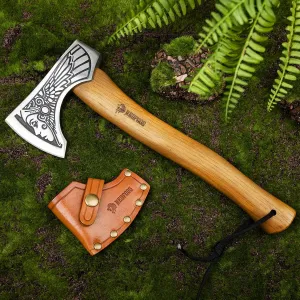 NedFoss 13" Valkyrie Viking Axe, Handmade Viking Hatchet with Leather Sheath, High Carbon 1055 Steel Blade, Premium Viking Axes Design for Camping Bushcraft Hatchet, Collection, Gift for Men Women