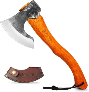 NEDFOSS Camping Hatchet Axe, Wooden Handle Bushcraft Axe with Sheath, Viking Axe with Steel Wedge, Hand Forged Hatchets for Camping and Survival, Gift for Men… (MMA-16)