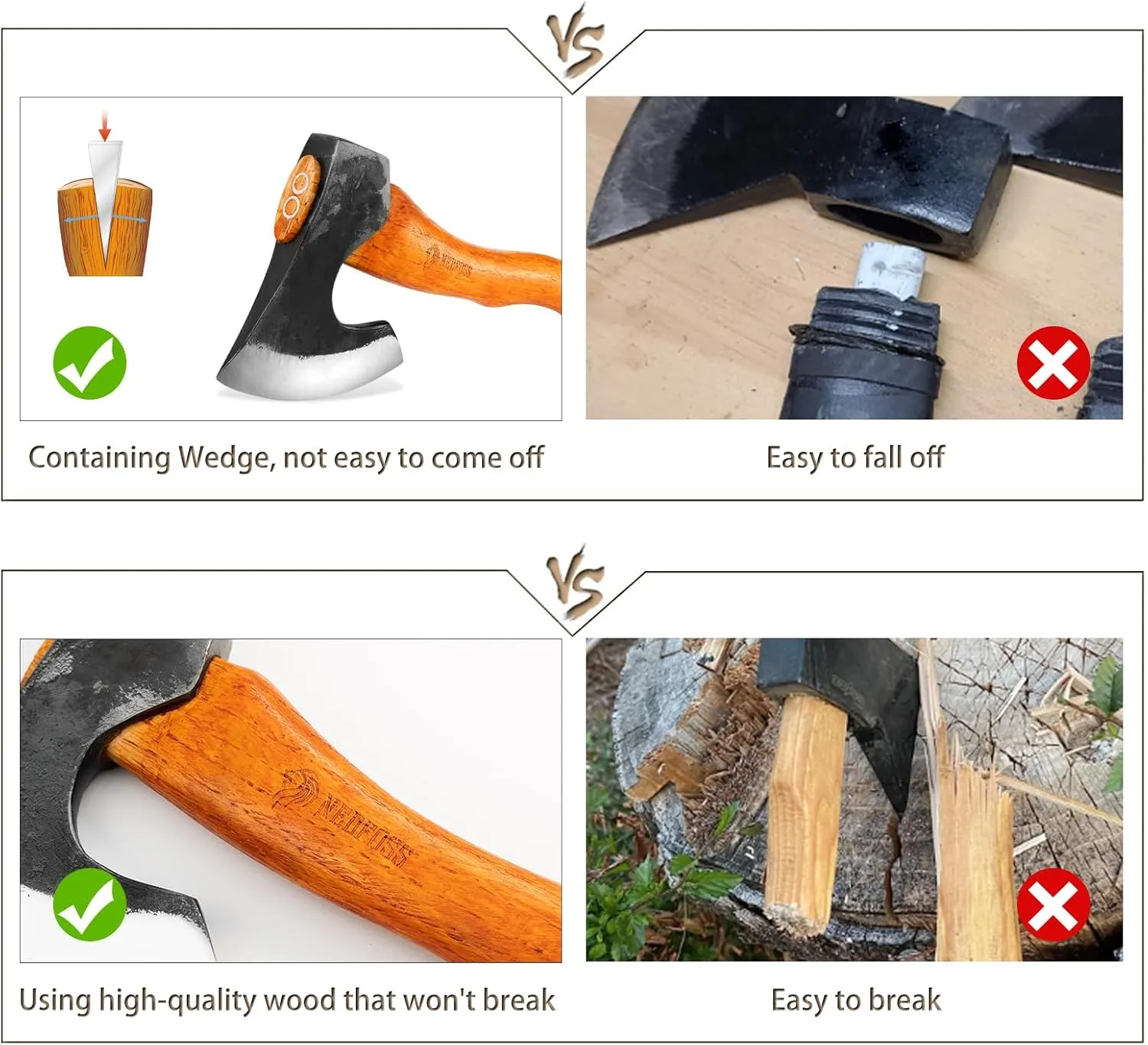 NEDFOSS Camping Hatchet Axe, Wooden Handle Bushcraft Axe with Sheath, Viking Axe with Steel Wedge, Hand Forged Hatchets for Camping and Survival, Gift for Men… (MMA-16)