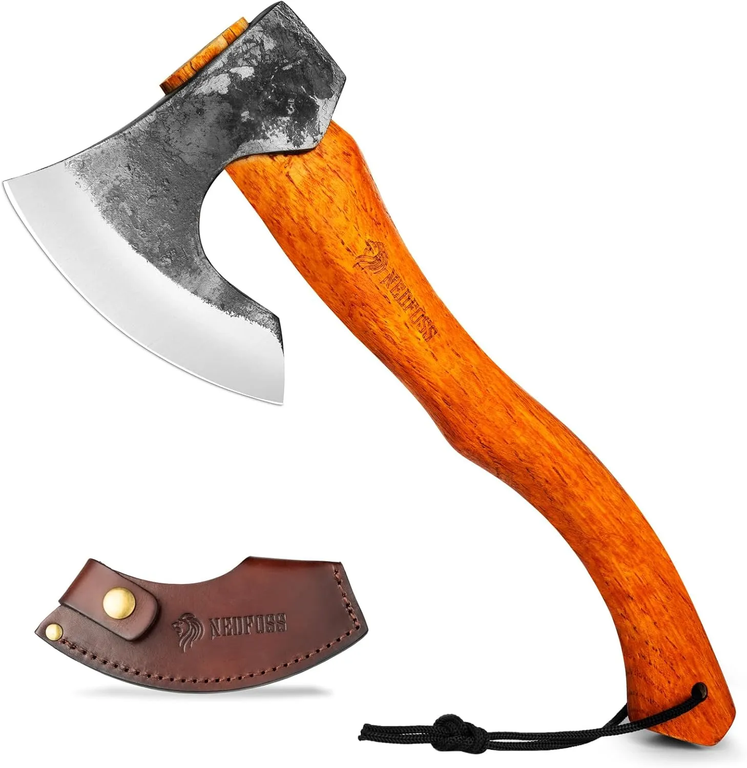 NEDFOSS Camping Hatchet Axe, Wooden Handle Bushcraft Axe with Sheath, Viking Axe with Steel Wedge, Hand Forged Hatchets for Camping and Survival, Gift for Men… (MMA-16)