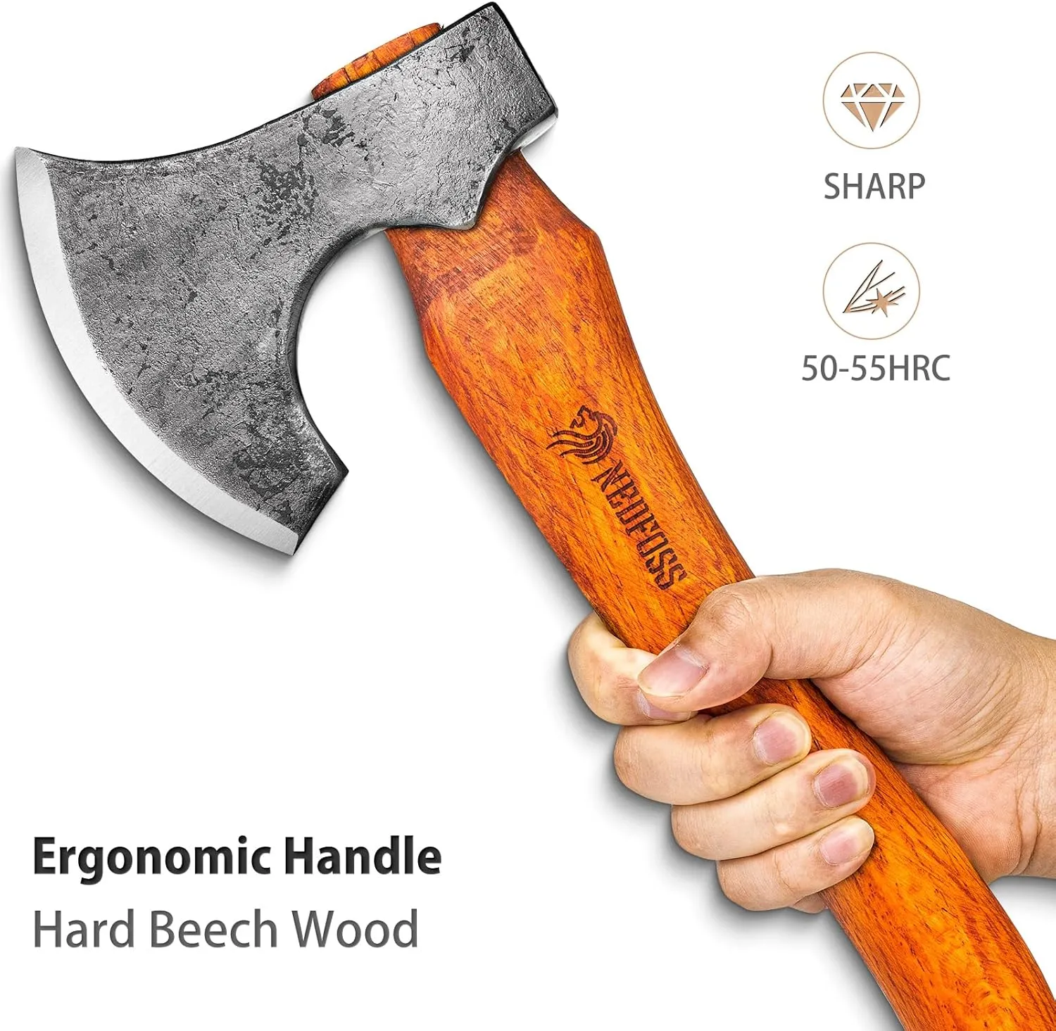 NEDFOSS Mammoth Camping Hatchet Axe, 15" Camping Axe with 1065 High Carbon Steel & Wooden Handle, Multi-Purpose Hatchet Axe for Camping, Bushcraft and Survival, Gift for Men
