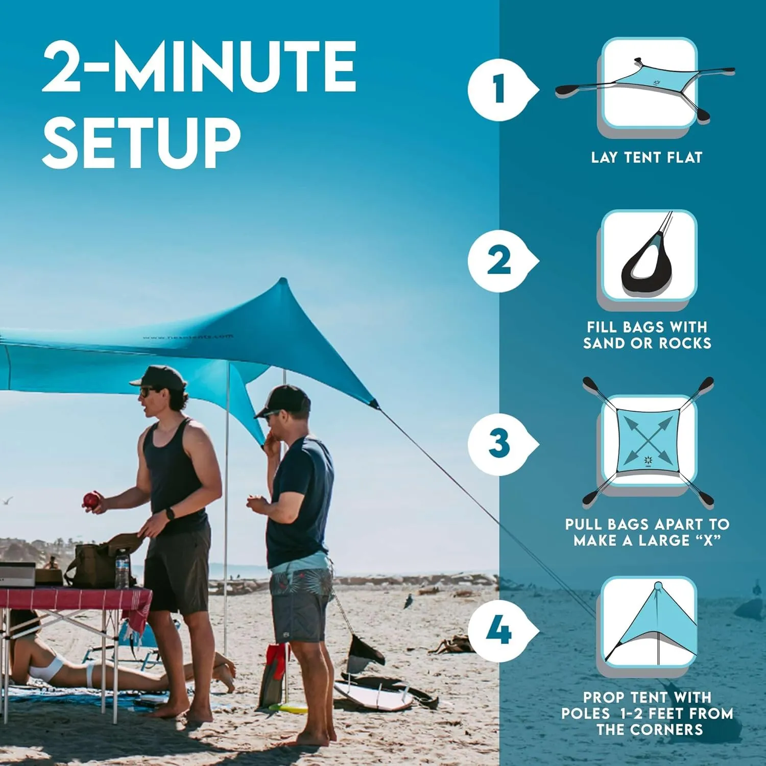 Neso Gigante - Portable Beach Tent - Ideal to Enjoy with Family and Friends - UPF 50 , Water-Resistant, and Lightweight - Teal, 11' x 11'