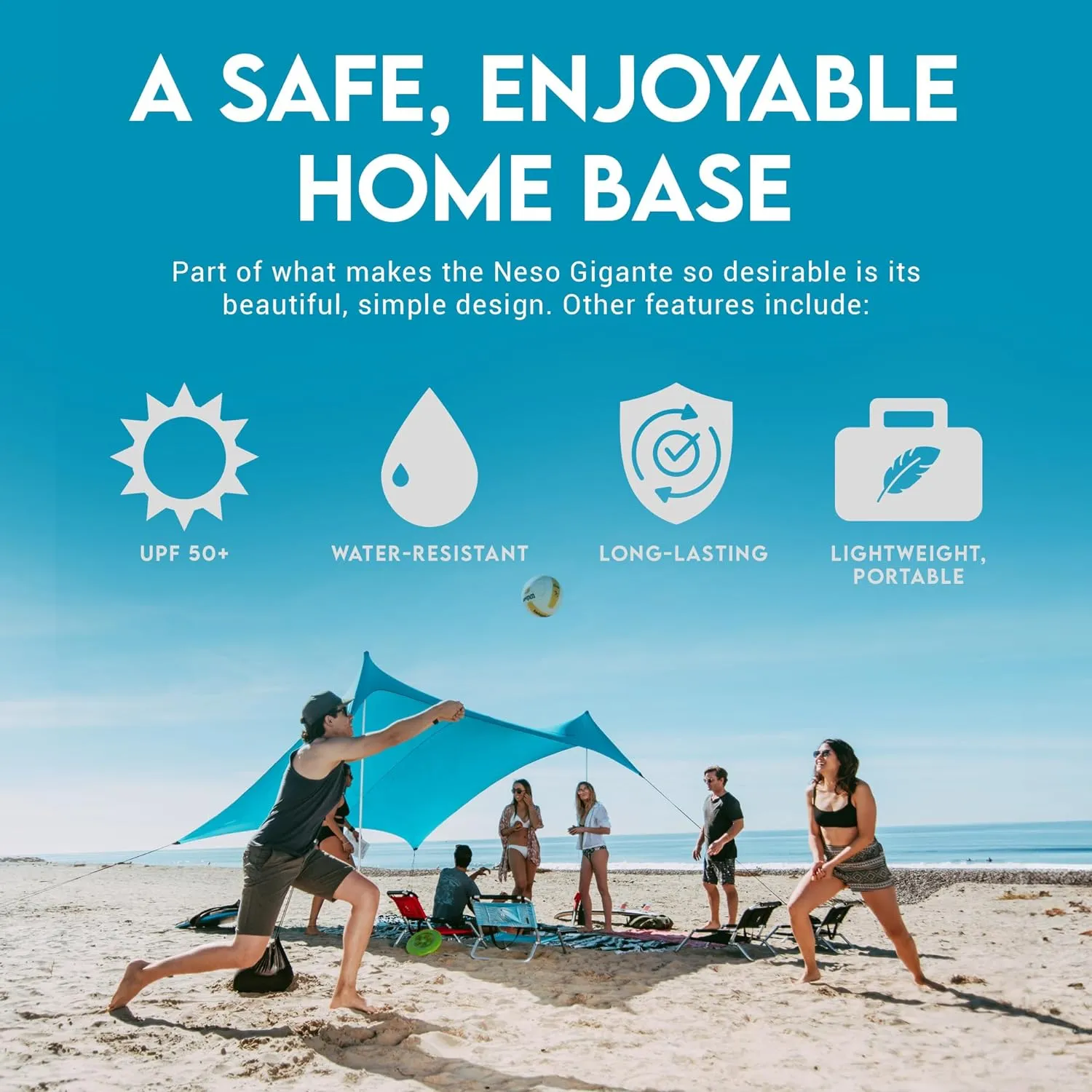 Neso Gigante - Portable Beach Tent - Ideal to Enjoy with Family and Friends - UPF 50 , Water-Resistant, and Lightweight - Teal, 11' x 11'
