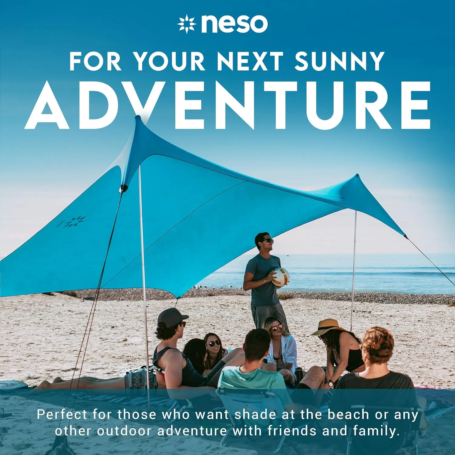 Neso Gigante - Portable Beach Tent - Ideal to Enjoy with Family and Friends - UPF 50 , Water-Resistant, and Lightweight - Teal, 11' x 11'