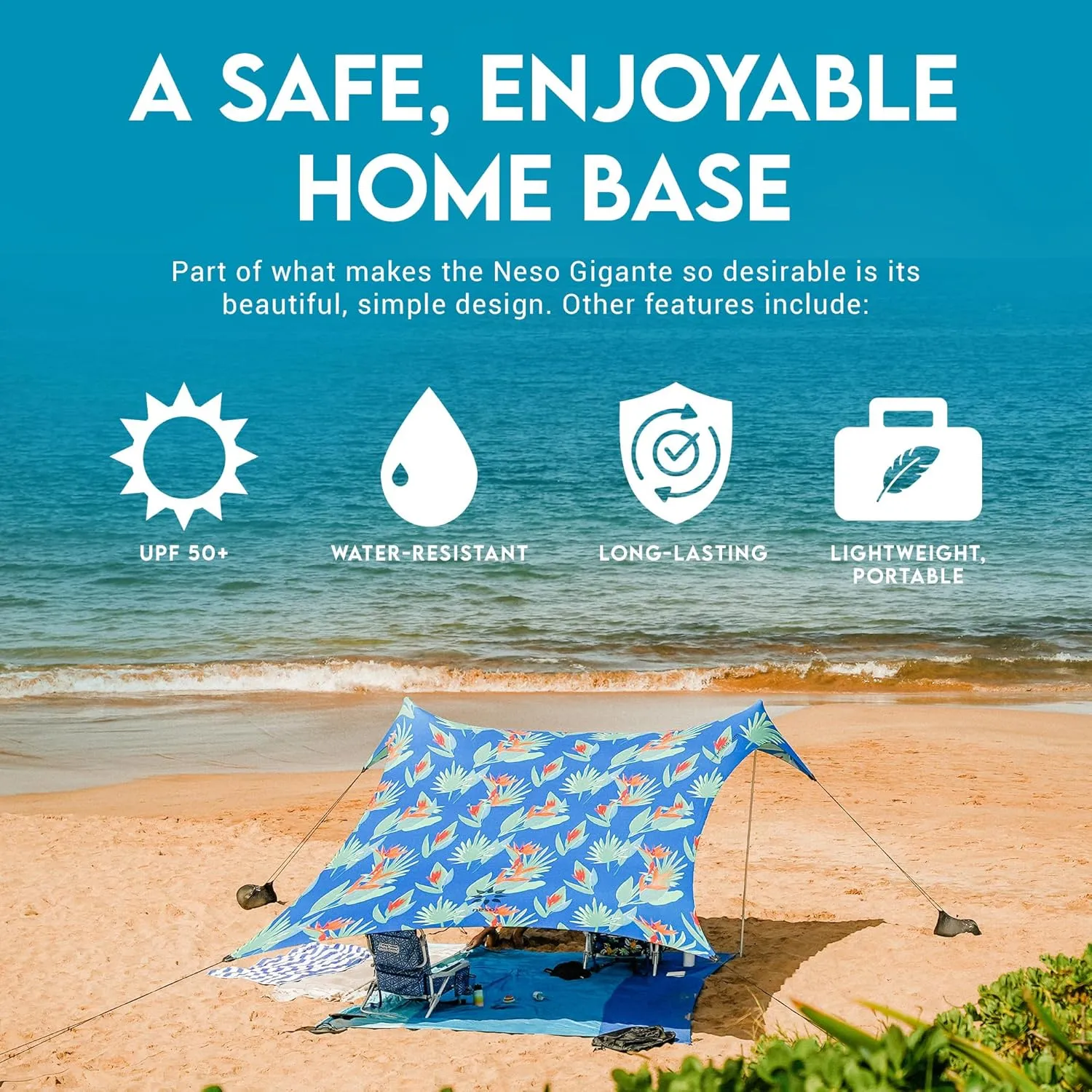 Neso Gigante - Portable Beach Tent - Ideal to Enjoy with Family and Friends - UPF 50 , Water-Resistant, and Lightweight - Tropical Floral, 11' x 11'