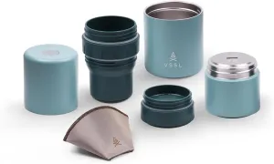 Nest Pour Over Coffee Kit, Transportable and Compact Pour Over Kit with Two 10 oz Double Walled Mugs, Everglade
