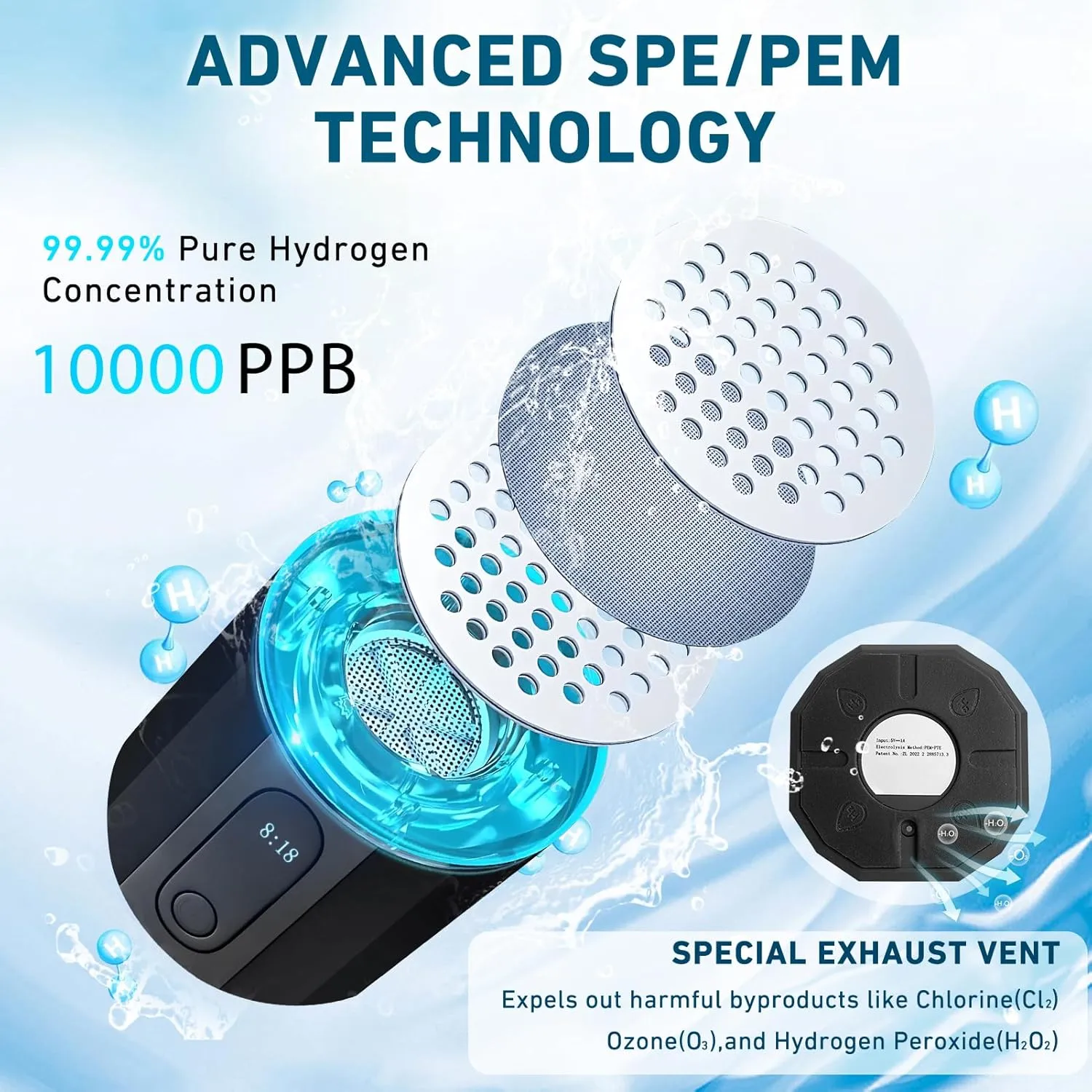 New Upgrade 10000PPB Hydrogen Water Bottle with SPE/PEM Technology Seven Colorful Light Double Anti-Slip and Leak-Proof Hydrogen Water Generator with Pressure Relief Valve (Black)