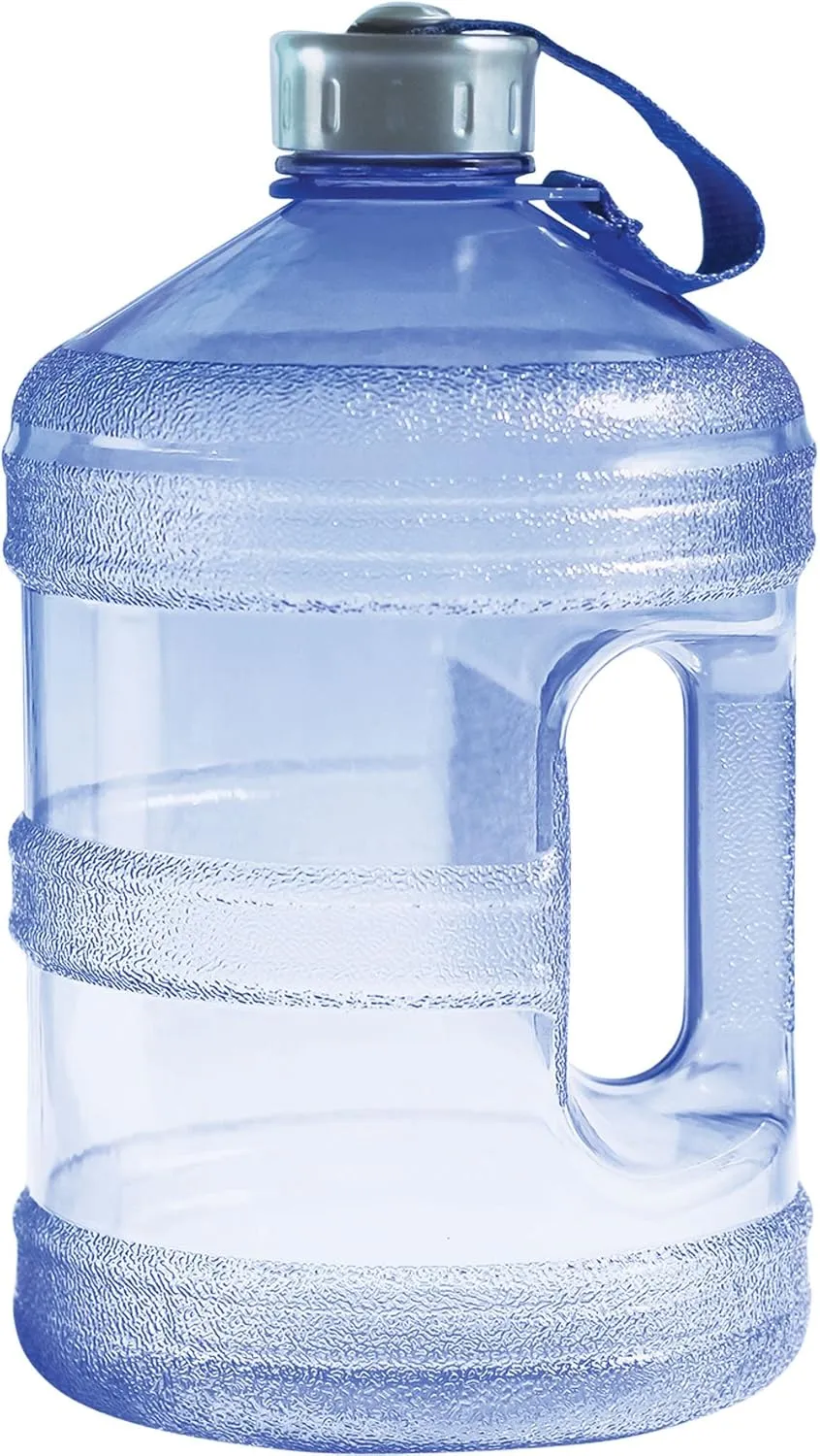 New Wave Enviro 1 Gallon Square BPA Free Bottle with Screw Top Lid and Integrated Handle, Space Saving Design, Ideal for Gym and Outdoor Life, Blue & Iconic 1 Gallon BPA Free Water Bottle (Round)