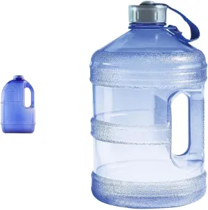 New Wave Enviro 1 Gallon Square BPA Free Bottle with Screw Top Lid and Integrated Handle, Space Saving Design, Ideal for Gym and Outdoor Life, Blue & Iconic 1 Gallon BPA Free Water Bottle (Round)