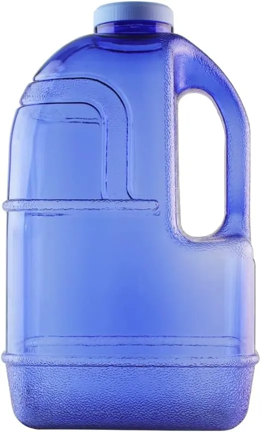 New Wave Enviro 1 Gallon Square BPA Free Bottle with Screw Top Lid and Integrated Handle, Space Saving Design, Ideal for Gym and Outdoor Life, Blue & Iconic 1 Gallon BPA Free Water Bottle (Round)