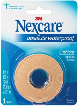 Nexcare Absolute Waterproof First Aid Tape, Breathable, Hypoallergenic, 1-Inch x 5-Yard Roll (Pack of 6)