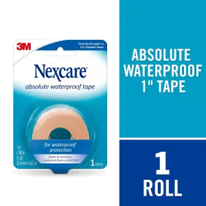 Nexcare Absolute Waterproof Tape, Flexible Foam Medical Tape, Secures Dressing and Keeps Wounds Dry - 1 in x 5 Yds, 1 Roll of Tape (Pack of 2)
