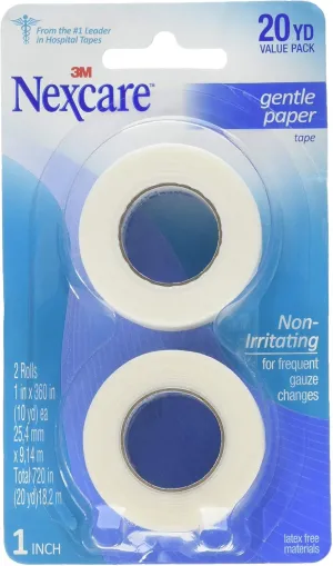 Nexcare Gentle Paper Carded First Aid Tape 1 in x 10 yds (6 rolls), 2 Count (Pack of 3)