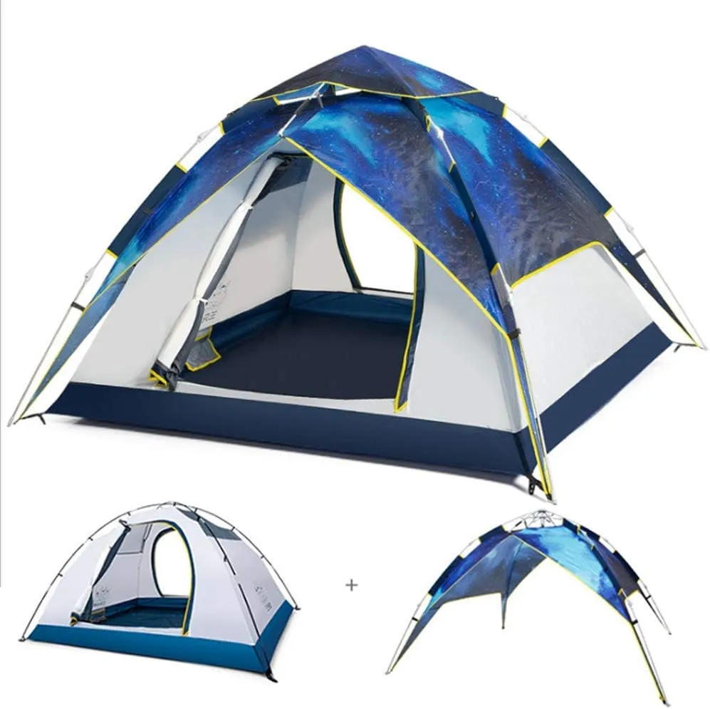 NIEH 3-in-1 Family Automatic 4-6 Person Pop Up Tent, Festival Pop-Up Tent Beach Shelter Portable Tents Anti UV for Travelling Beach BBQ Park Fishing Instant Sun Shade Shelter Canopy