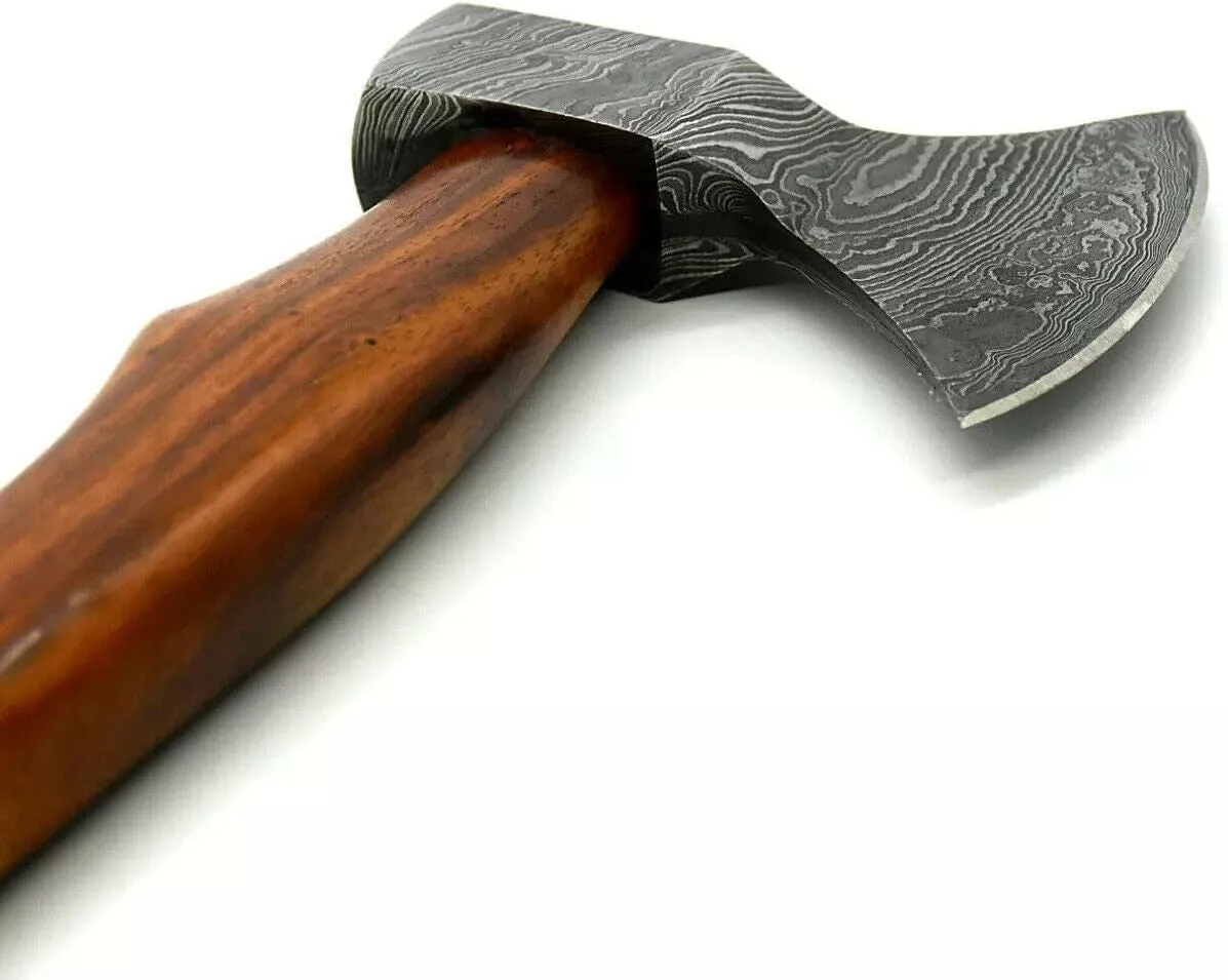 NOORAKI 14" Camping Axe Hatchet Tomahawk | Handmade Damascus Carbon Steel Hunting Viking Axe, Chopping Axe, Throwing Axe, Gardening & Bushcraft Axe for Outdoor Wood | Viking Gifts for Men with Sheath