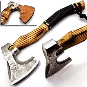 NOORAKI 17" Camping Axe Hatchet Tomahawk | Handmade Damascus Carbon Steel Hunting Viking Axe, Chopping Axe, Throwing Axe, Gardening & Bushcraft Axe for Outdoor Wood | Viking Gifts for Men with Sheath