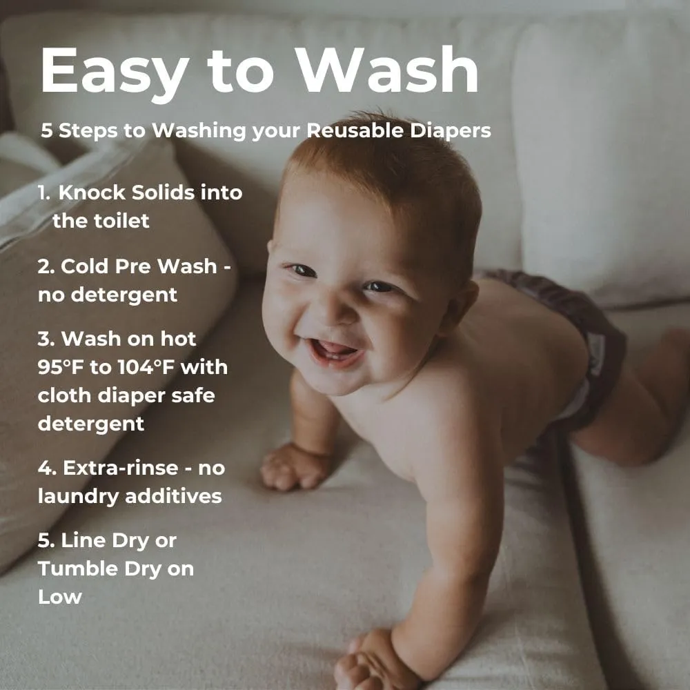 Nora's Nursery Morning Dew Cloth Diapers 7 Pack with 7 Inserts & 1 Wet Bag - Waterproof Cover, Washable, Reusable & One Size Adjustable Pocket Diapers for Newborns and Toddlers
