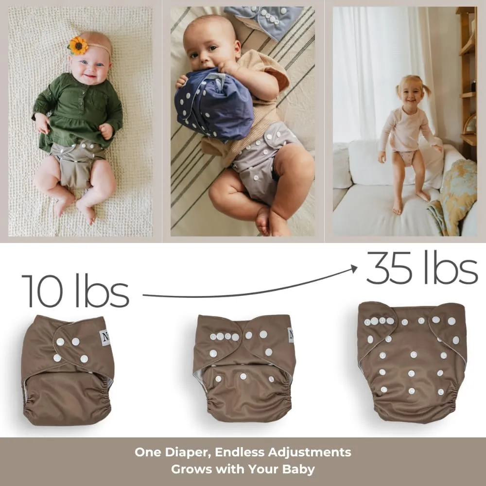 Nora's Nursery Morning Dew Cloth Diapers 7 Pack with 7 Inserts & 1 Wet Bag - Waterproof Cover, Washable, Reusable & One Size Adjustable Pocket Diapers for Newborns and Toddlers