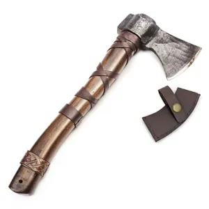 Norse Tradesman 14" Viking Throwing Axe - Fully Sharpened Norse Hand-Axe - Carbon Steel Axe Head with Premium Leather Cross-Stitch