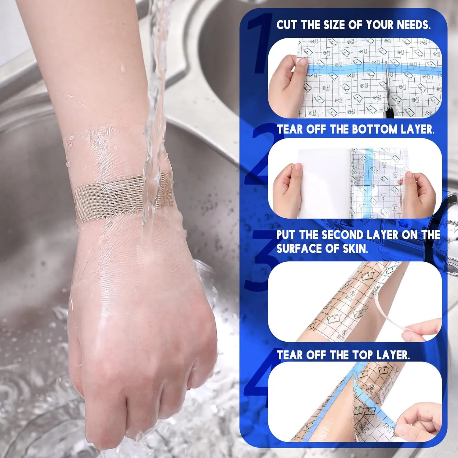 Nuanchu 9 Rolls Tattoo Aftercare Bandage Waterproof Transparent Stretch Adhesive Bandages Tape Clear Tattoo Film Wrap for Swimming, 3 Sizes(4 Inch, 6 Inch, 8 Inch Wide)