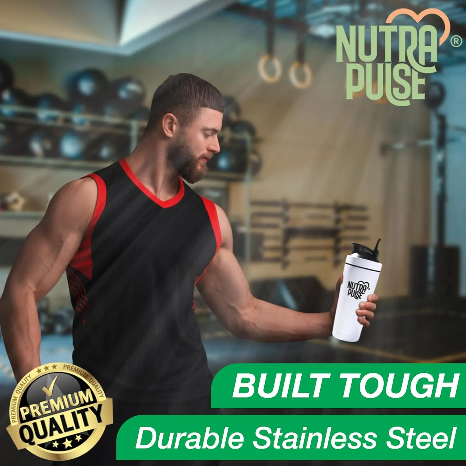 Nutra Pulse Protein Shaker Bottle With Mixing Ball– Durable Blender Bottle Shaker Cup for Smoothies & Protein Shakes, BPA-Free Shaker, Leak-Proof Blender Cup, Dishwasher Safe, 500ml (16 oz), White