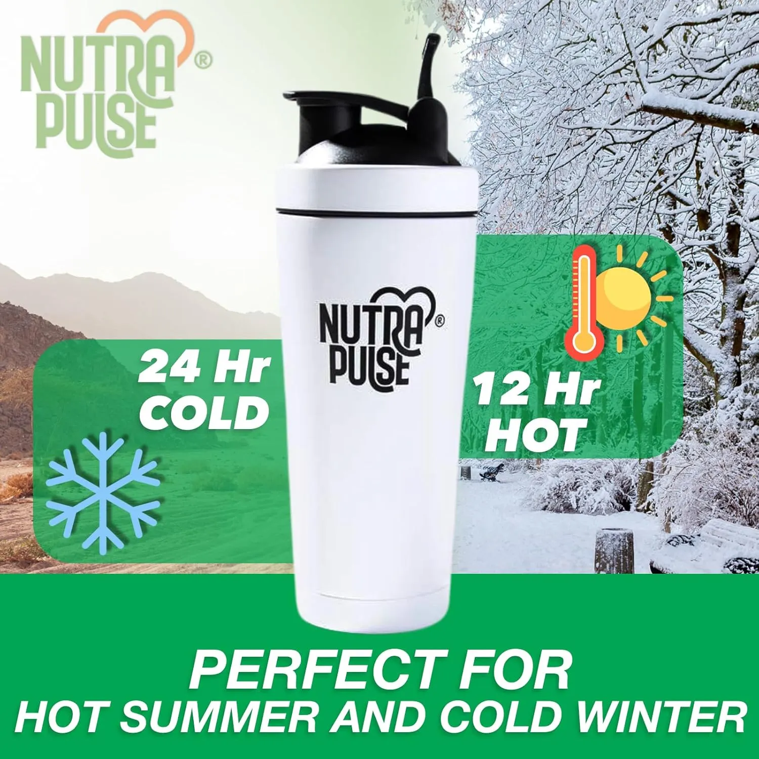 Nutra Pulse Protein Shaker Bottle With Mixing Ball– Durable Blender Bottle Shaker Cup for Smoothies & Protein Shakes, BPA-Free Shaker, Leak-Proof Blender Cup, Dishwasher Safe, 500ml (16 oz), White