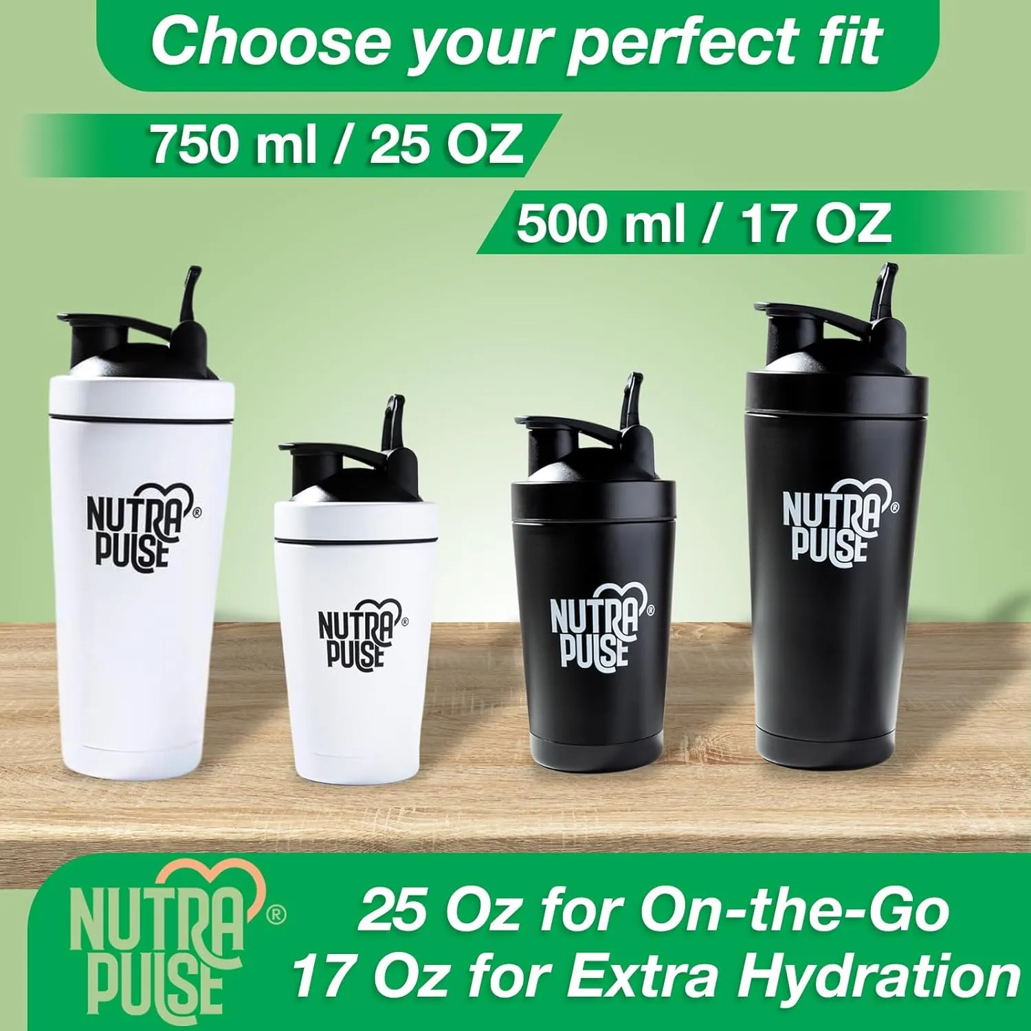 Nutra Pulse Protein Shaker Bottle With Mixing Ball– Durable Blender Bottle Shaker Cup for Smoothies & Protein Shakes, BPA-Free Shaker, Leak-Proof Blender Cup, Dishwasher Safe, 500ml (16 oz), White