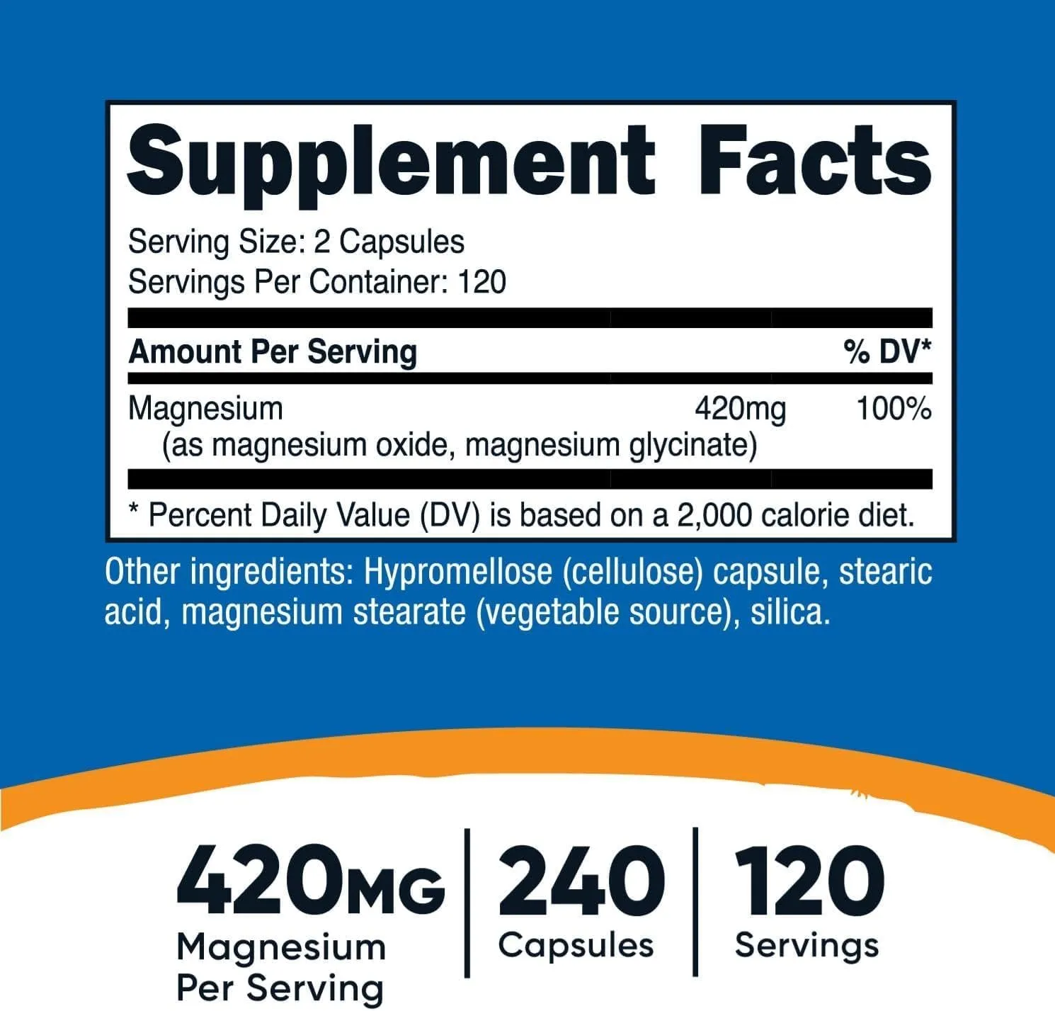 Nutricost Magnesium  Extra Strength 420mg, 240 Capsules - 120 Servings. Magnesium Oxide and Glycinate - Non-GMO, Gluten Free, Vegan Friendly