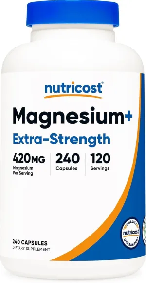 Nutricost Magnesium  Extra Strength 420mg, 240 Capsules - 120 Servings. Magnesium Oxide and Glycinate - Non-GMO, Gluten Free, Vegan Friendly