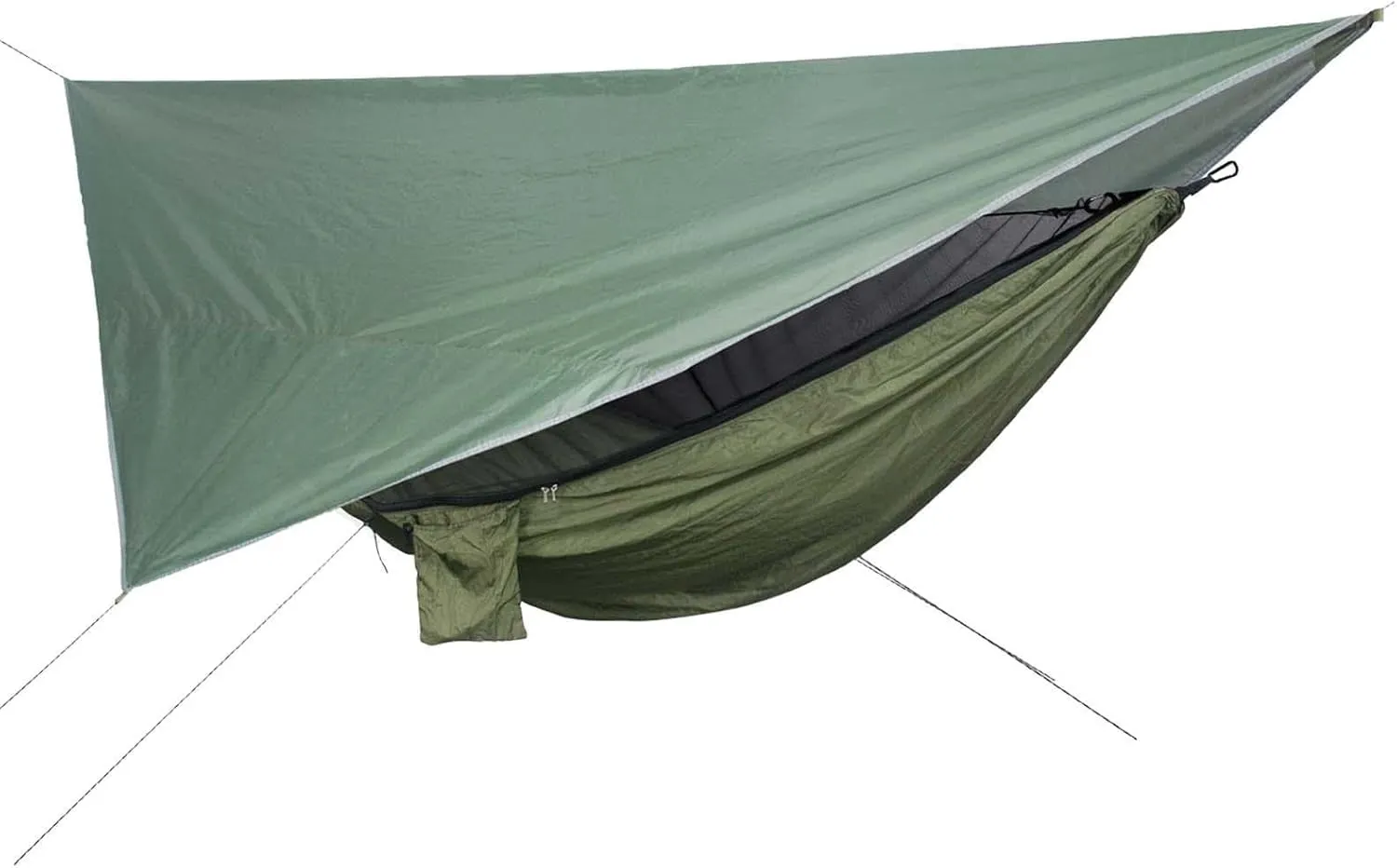 Nylon Camping Hammock with Net Tent Tarp for Outdoor Use and Rain Protection, Green and Green